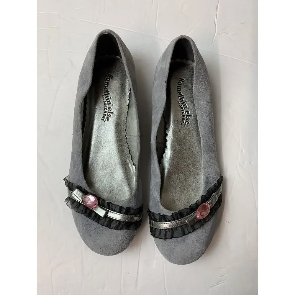 SKECHERS Somethin Else Gray Flats Gemstone Accent Womens Ballet Shoes Size 5.5